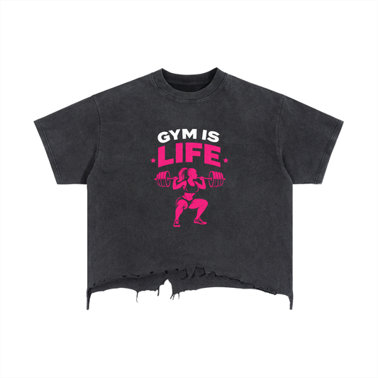 GYM IS LIFE Vintage Crop T-Shirt
