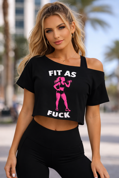 Fit AF | Off-Shoulder Crop Tee | BLACK